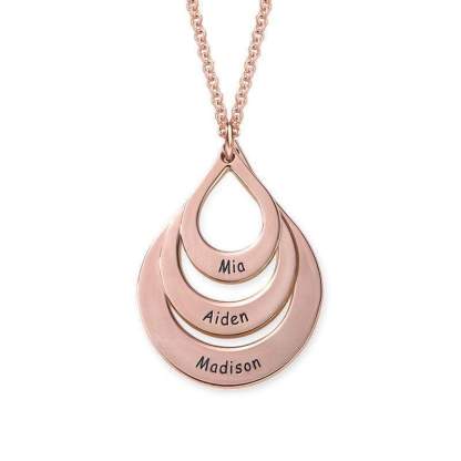Engraved Drop Shape Family Necklace