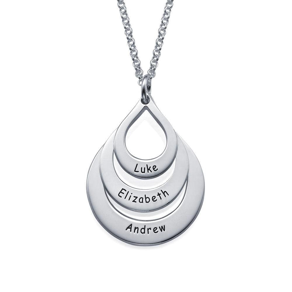 Engraved Drop Shape Family Necklace
