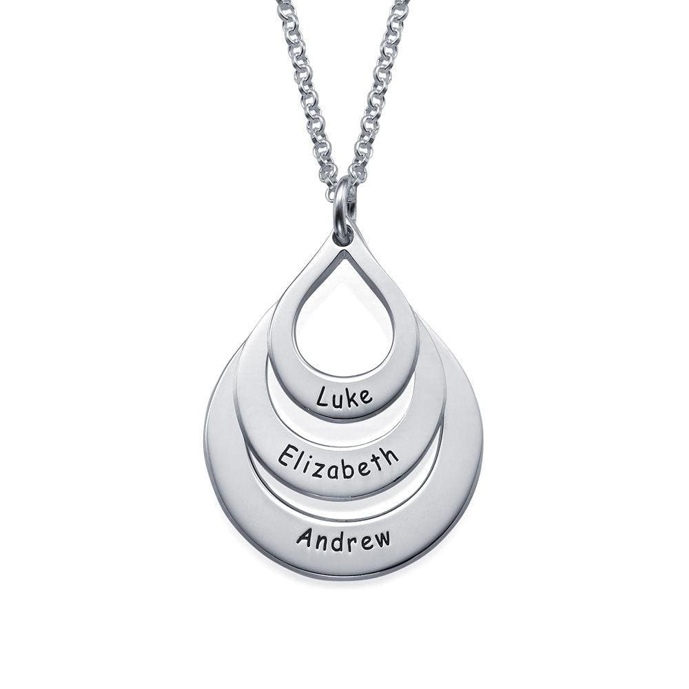 Engraved Drop Shape Family Necklace