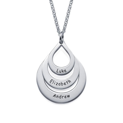 Engraved Drop Shape Family Necklace