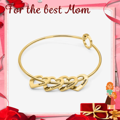 For Mom Family Bangle Bracelet with Heart Shape Pendants