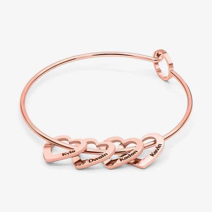 For Mom Family Bangle Bracelet with Heart Shape Pendants