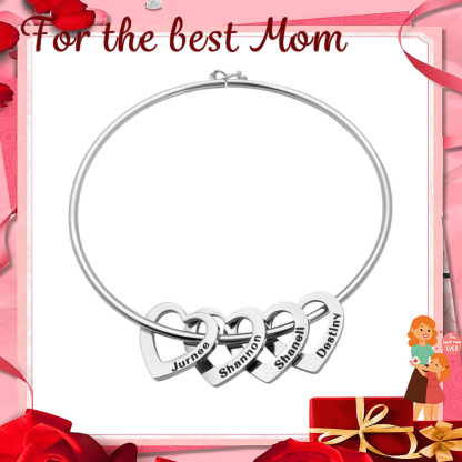 For Mom Family Bangle Bracelet with Heart Shape Pendants