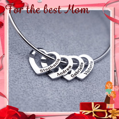 For Mom Family Bangle Bracelet with Heart Shape Pendants