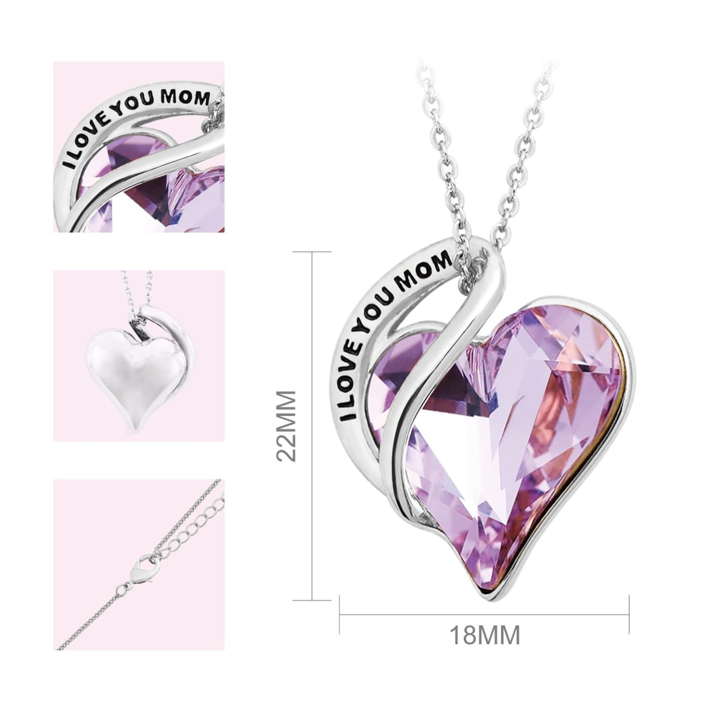 925 sterling silver "I Love You MOM" necklace