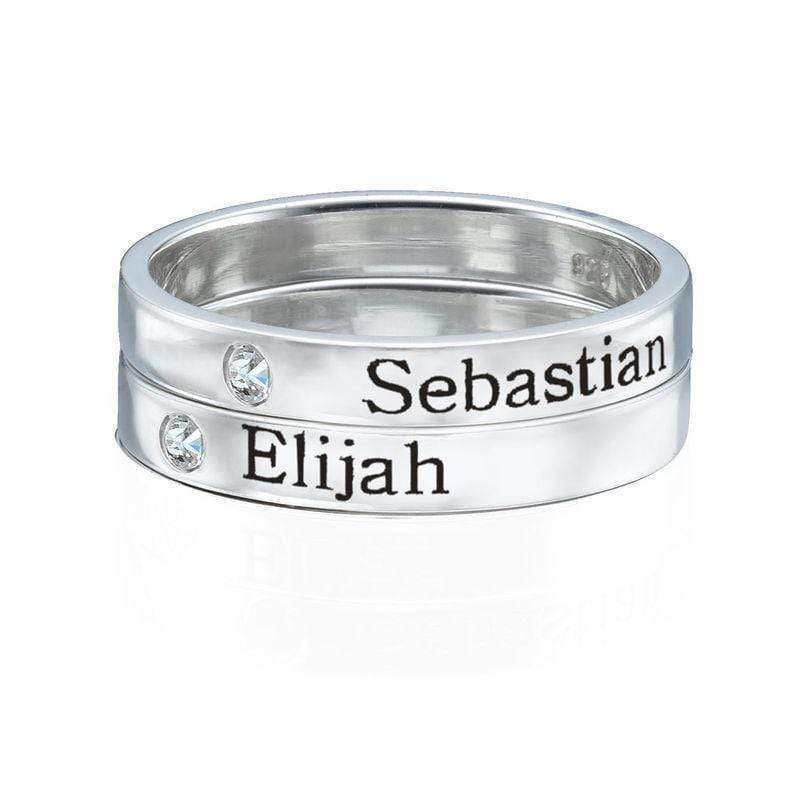 Stackable Name Ring with Diamond Multiple name rings