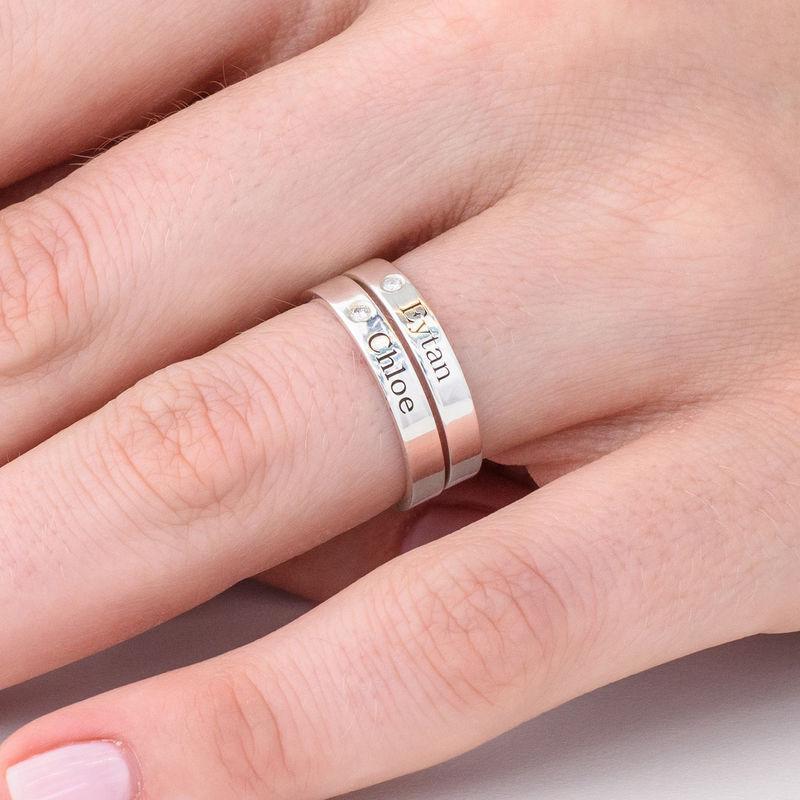 Stackable Name Ring with Diamond Multiple name rings