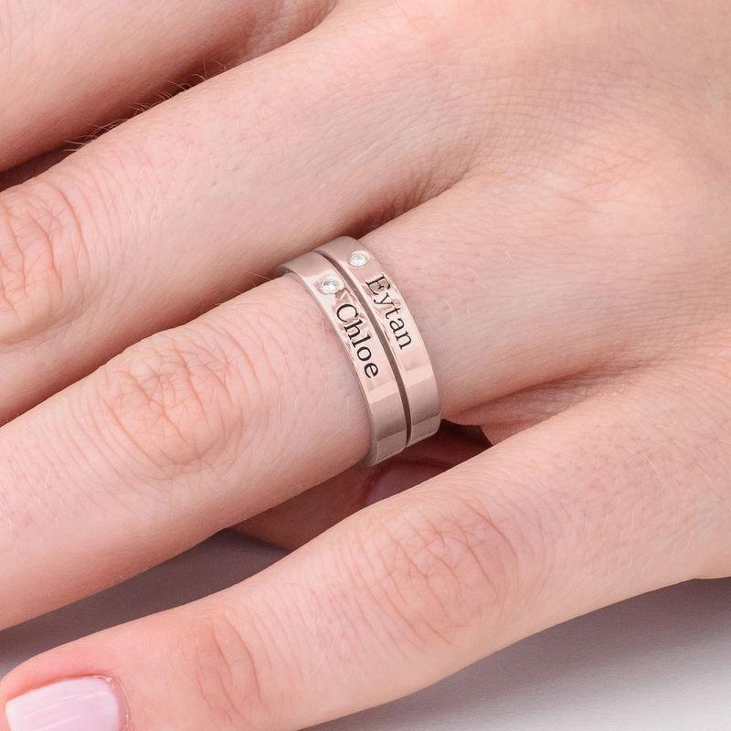 Stackable Name Ring with Diamond Multiple name rings