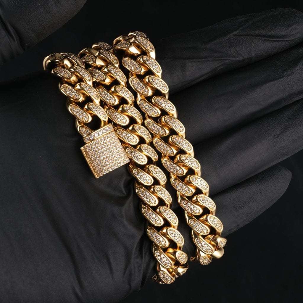14mm Width Iced Out Cuban Link Chain