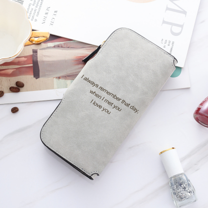 Long Style Photo Wallets Custom Inscription Photo Engraved Wallet Grey