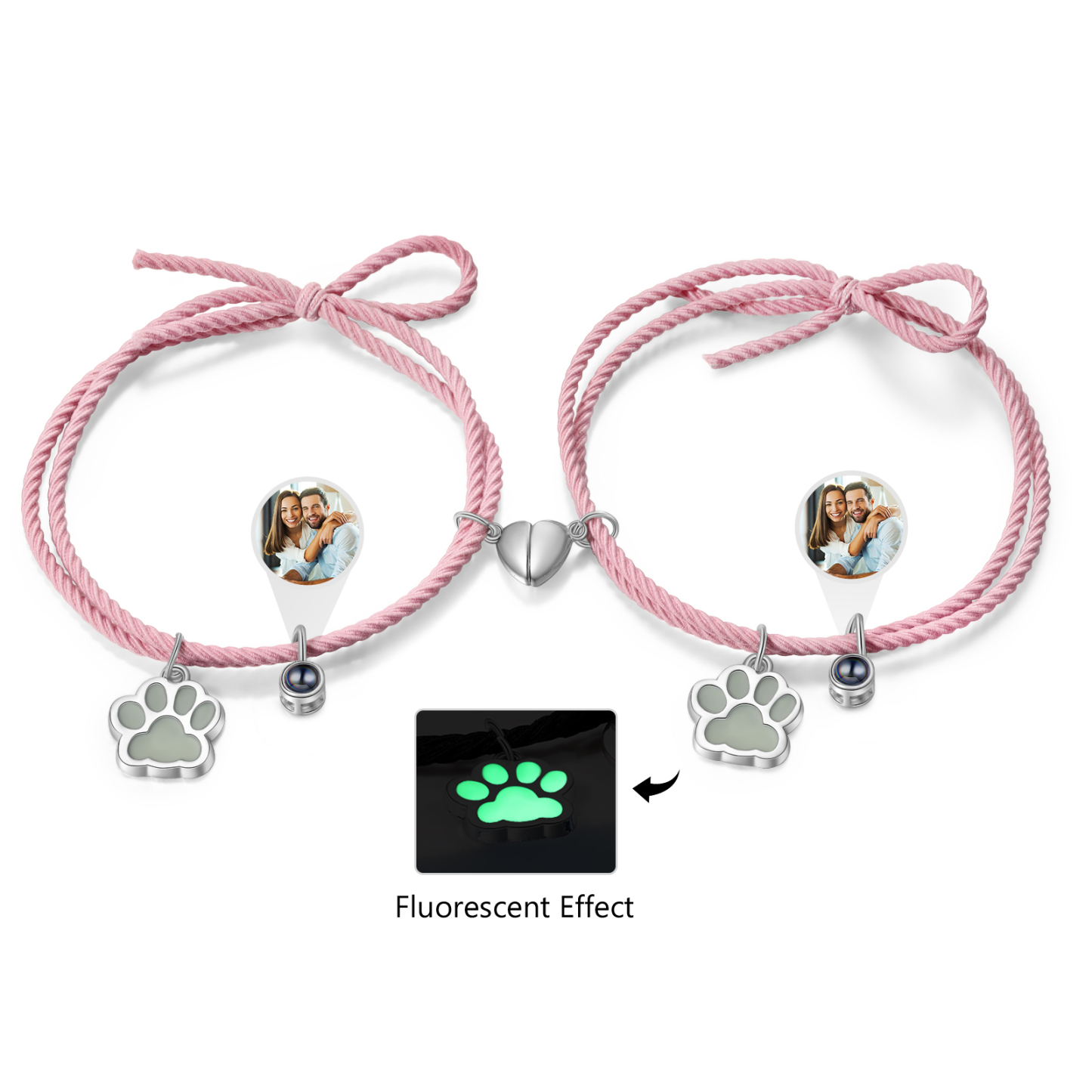 Personalized Photo Projection Bracelet Set Dog Paw Fluorescent Magnetic Bracelet Matching Gifts For Couples/Friends