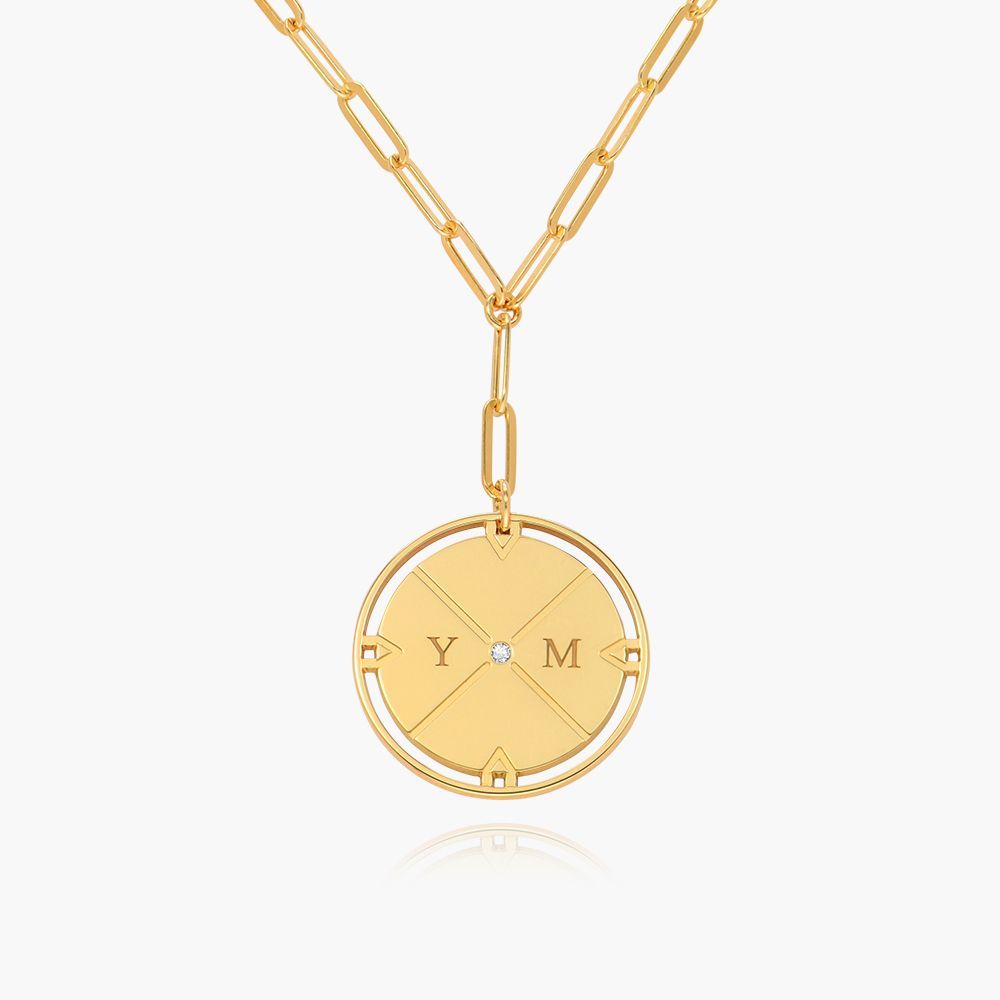Engraved Compass Necklace With Diamond