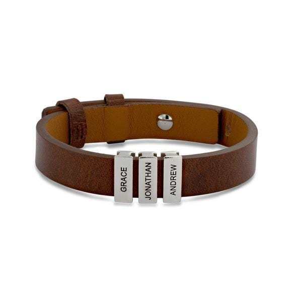 Christmas Gift Men's Leather Bracelet with Custom Silver Beads