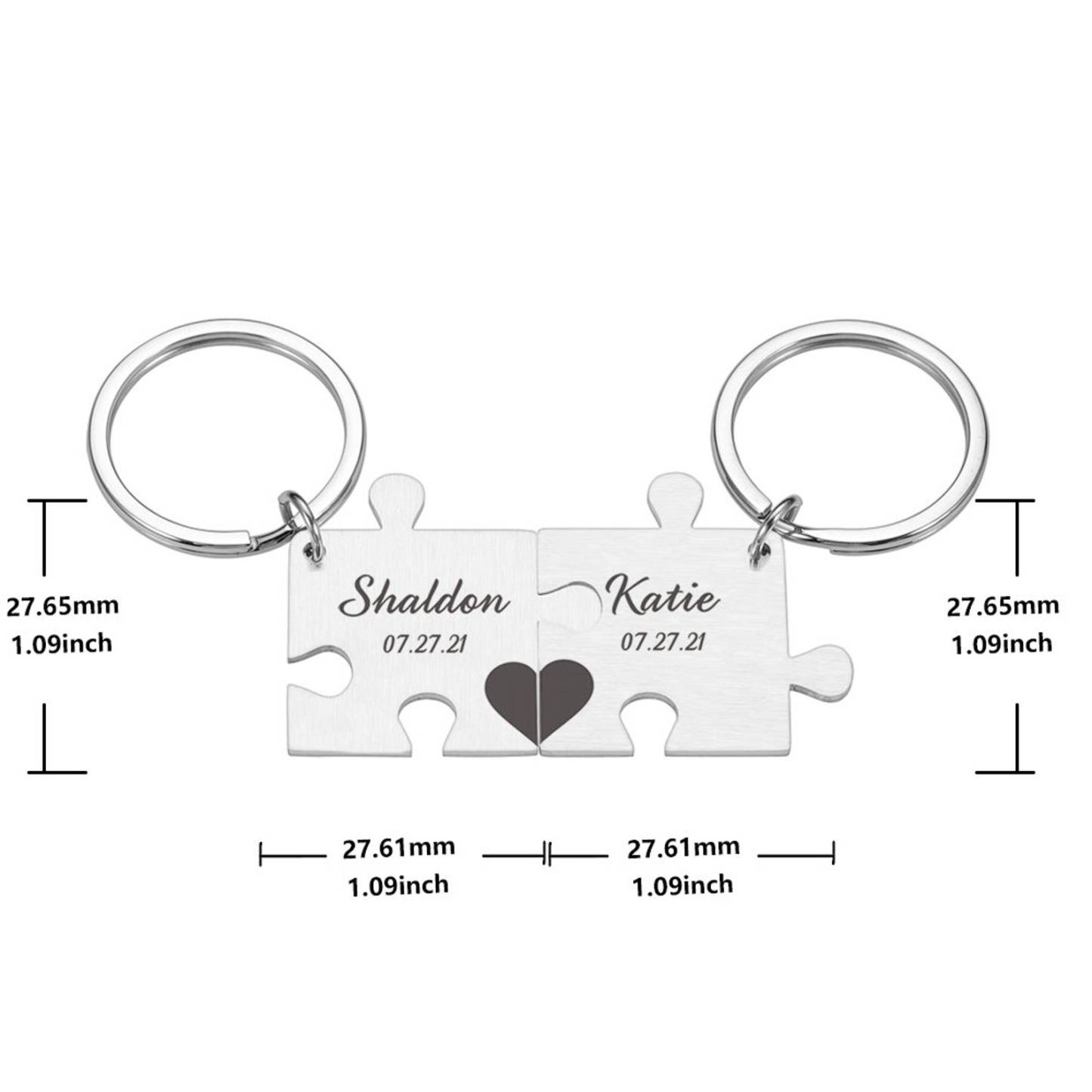 Puzzle Keychain Set Personalized 2 Names & Date Interlocking Keychain for Couple