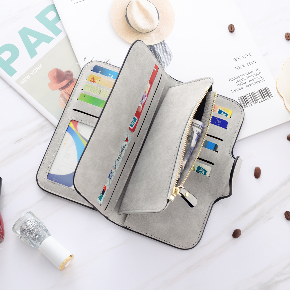 Long Style Photo Wallets Custom Inscription Photo Engraved Wallet Grey