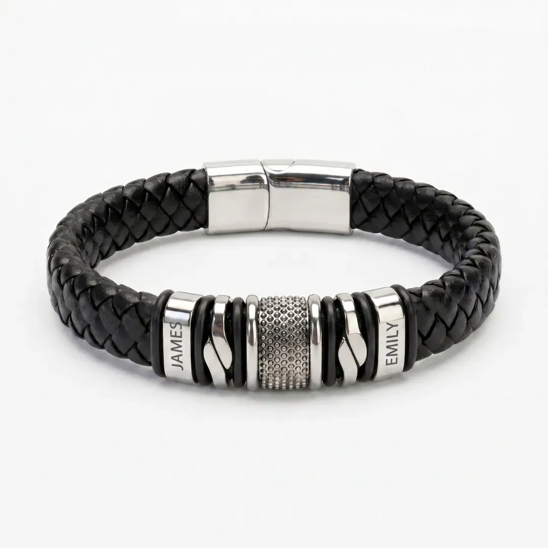 Personalized Family Name Magnetic Braided Leather Bracelet