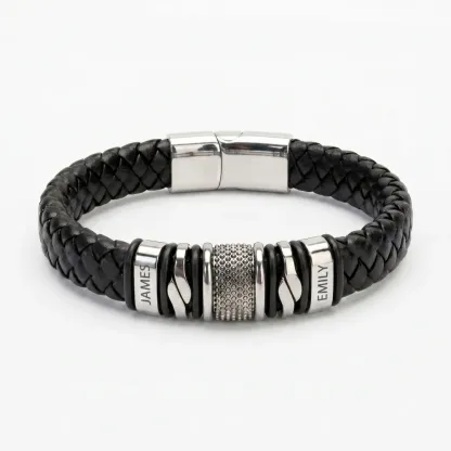 Personalized Family Name Magnetic Braided Leather Bracelet