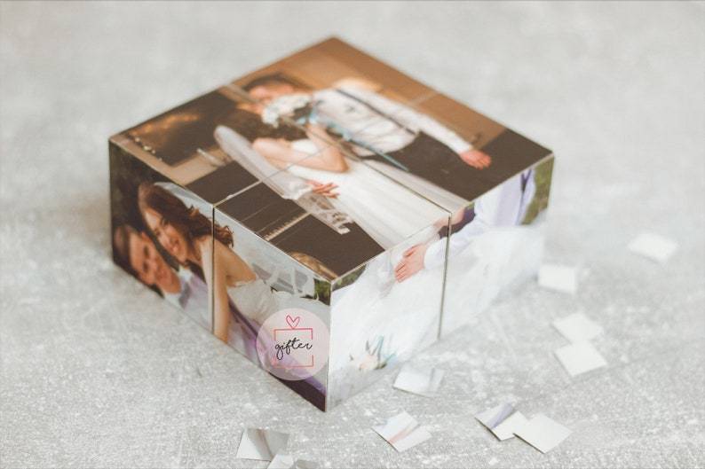 Infinity photo cube, magic photo cube, wooden photo cube, fold photo cube, photo centerpiece idea
