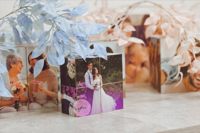 Infinity photo cube, magic photo cube, wooden photo cube, fold photo cube, photo centerpiece idea