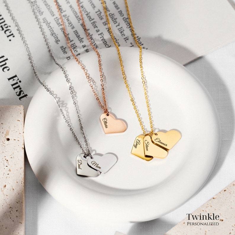 Personalized Jewelry Mother's Day Gift for Her Name Engraved Heart Necklace Friendship Unique Jewelry Meaningful Gift for Mom