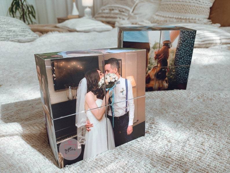 Infinity photo cube, magic photo cube, wooden photo cube, fold photo cube, photo centerpiece idea