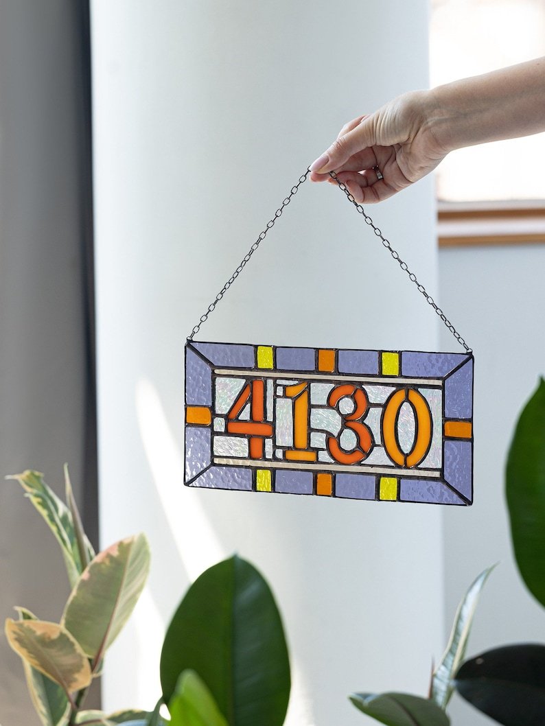 Custom stained glass numbers, suncatcher address sign, personalized name cling, housewarming gift
