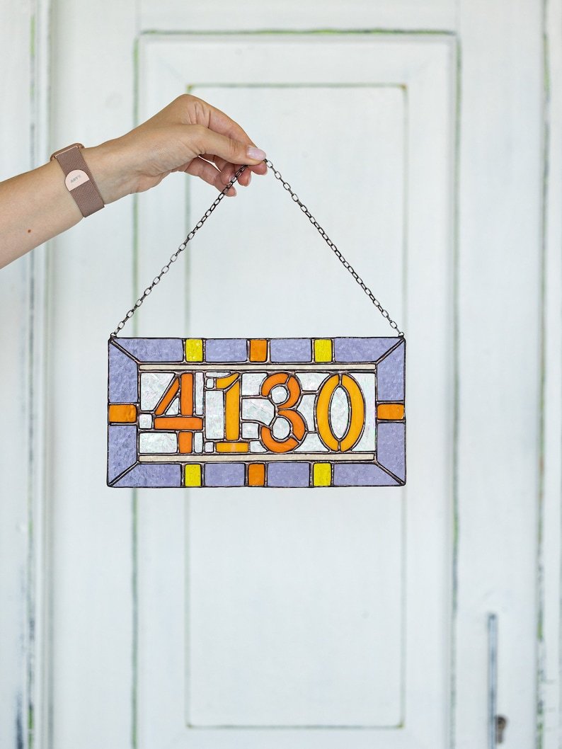 Custom stained glass numbers, suncatcher address sign, personalized name cling, housewarming gift