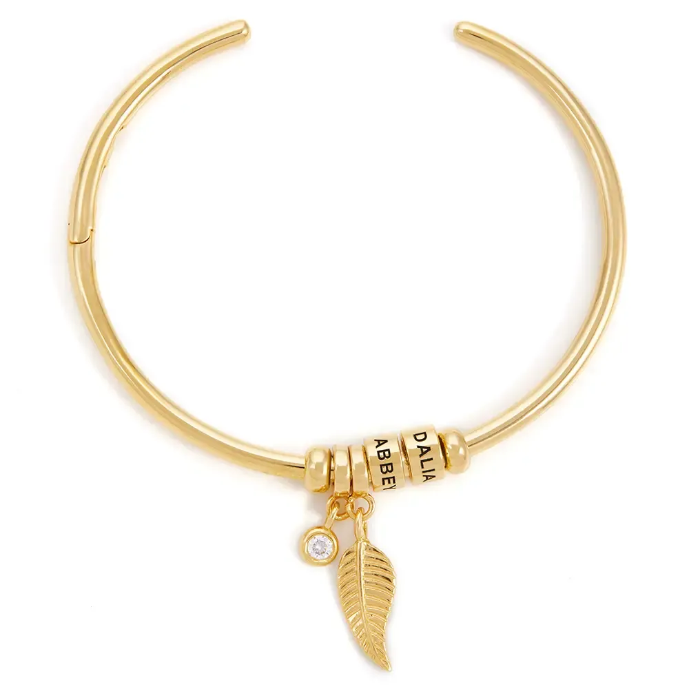 Mother's Day Open Bangle Bracelet with Custom Name Beads