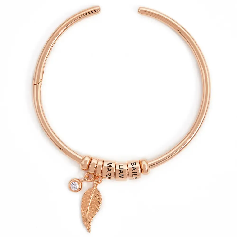 Mother's Day Open Bangle Bracelet with Custom Name Beads