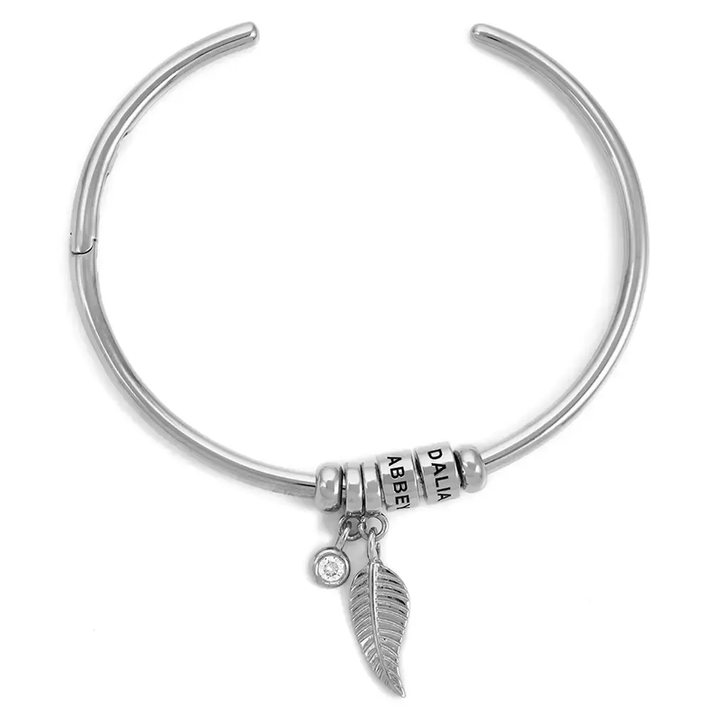 Mother's Day Open Bangle Bracelet with Custom Name Beads