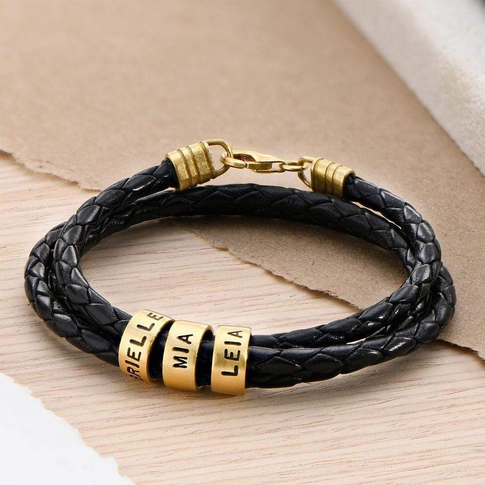Braided Leather Bracelet with Custom Beads-Lobster Clasp