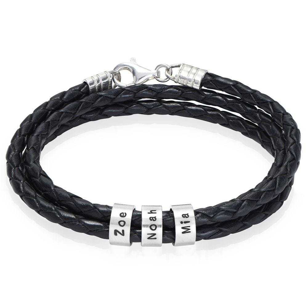 Braided Leather Bracelet with Custom Beads-Lobster Clasp