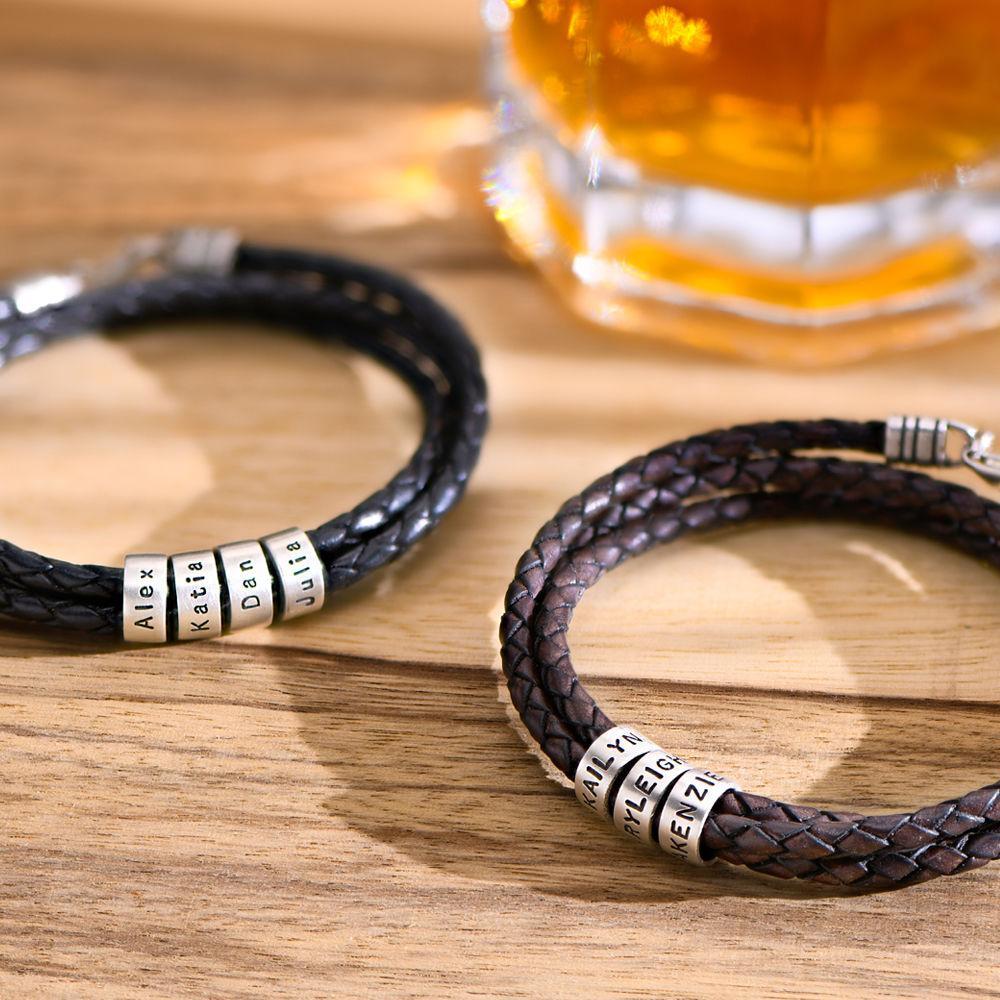Braided Leather Bracelet with Custom Beads-Lobster Clasp