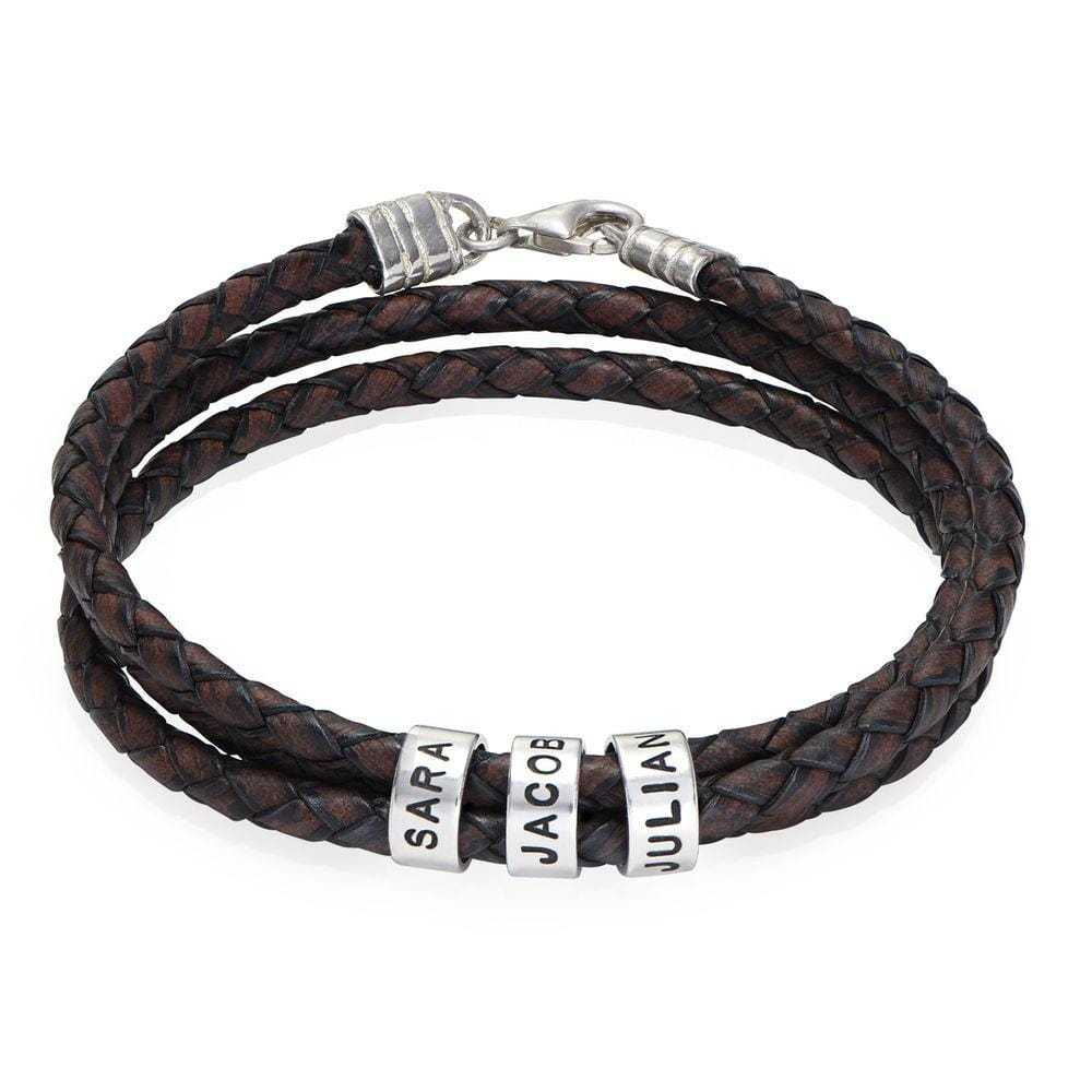 Braided Leather Bracelet with Custom Beads-Lobster Clasp