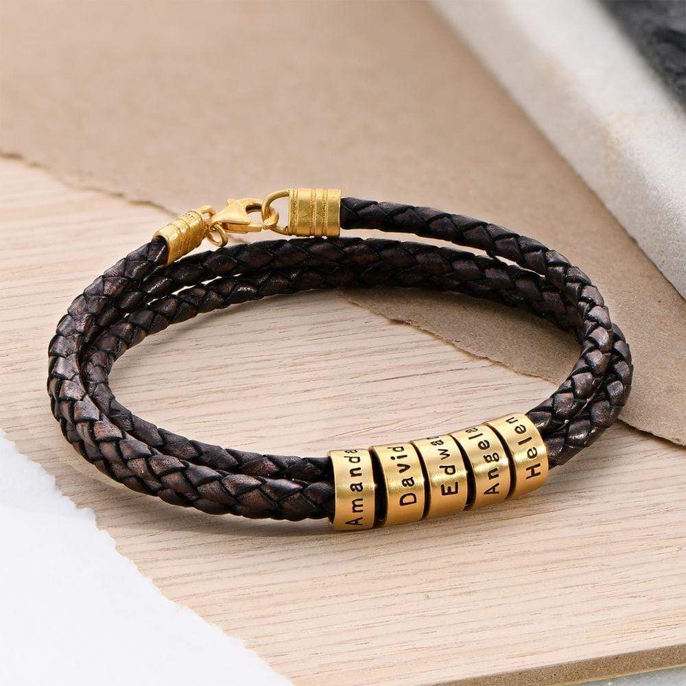 Braided Leather Bracelet with Custom Beads-Lobster Clasp