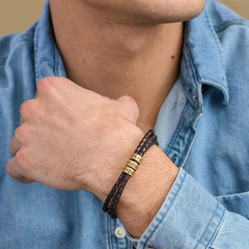 Braided Leather Bracelet with Custom Beads-Lobster Clasp