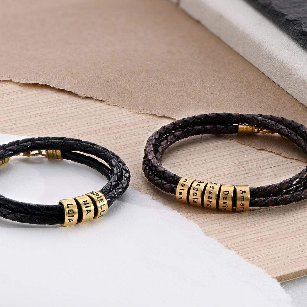 Braided Leather Bracelet with Custom Beads-Lobster Clasp