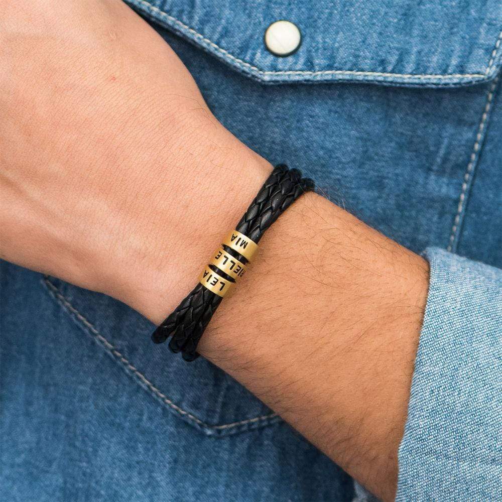Braided Leather Bracelet with Custom Beads-Lobster Clasp