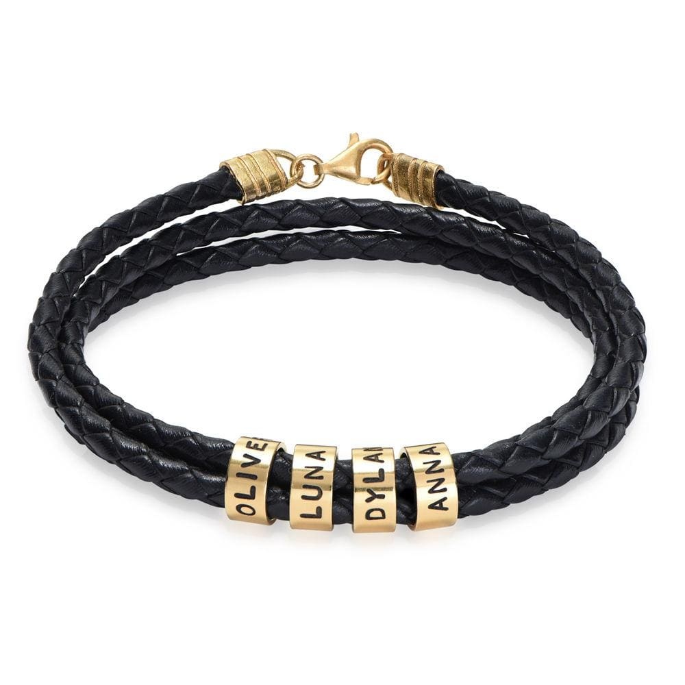 Braided Leather Bracelet with Custom Beads-Lobster Clasp
