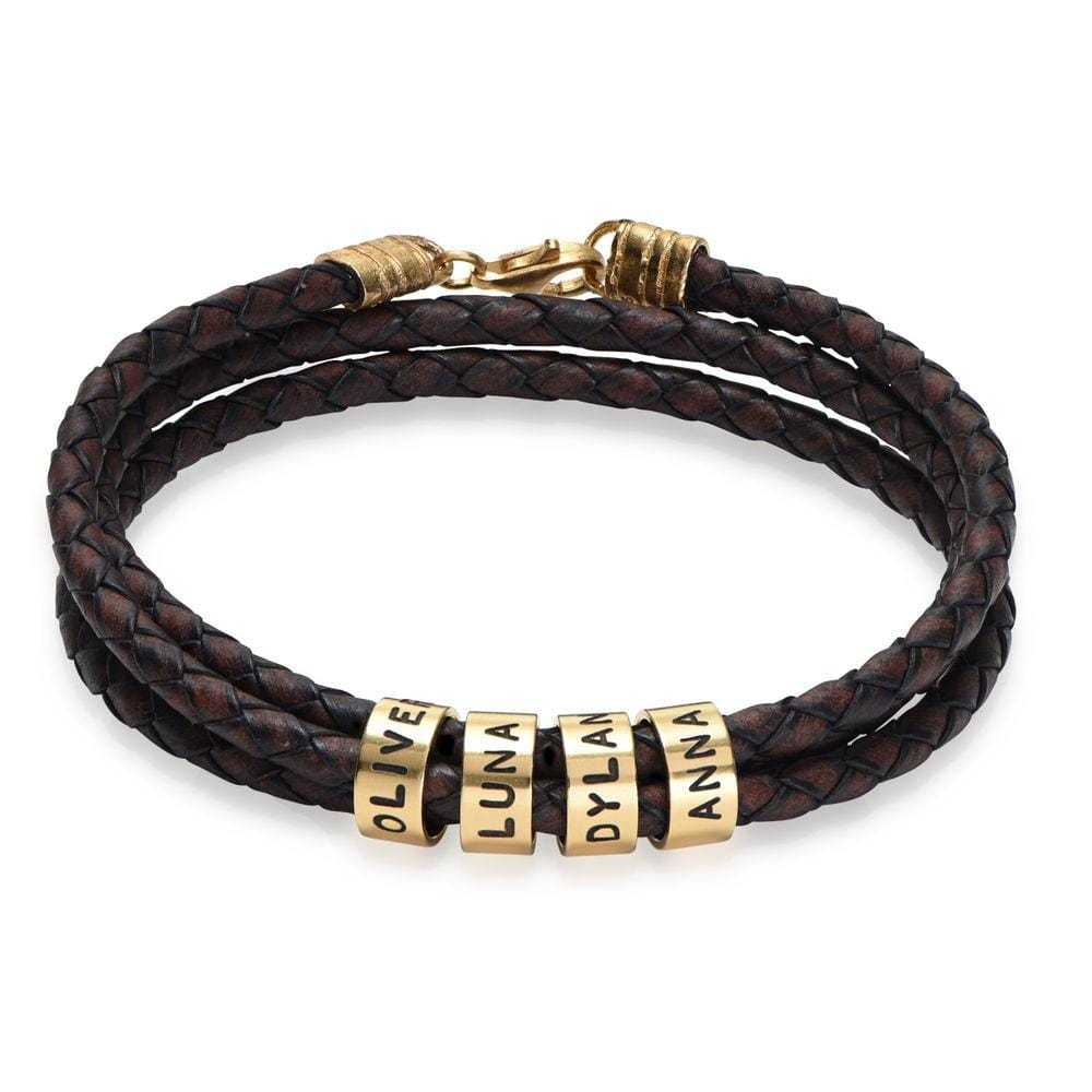 Braided Leather Bracelet with Custom Beads-Lobster Clasp