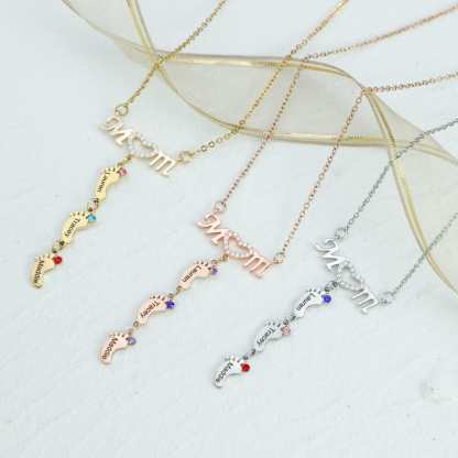 Mother's Day Gift Diamond Mom Necklace With Birthstone Baby Feet