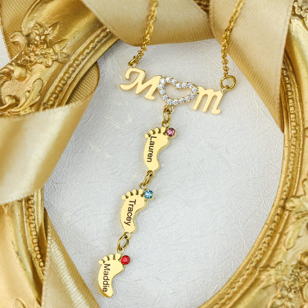 Mother's Day Gift Diamond Mom Necklace With Birthstone Baby Feet