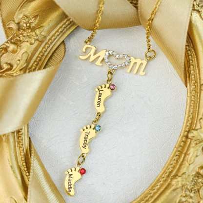 Mother's Day Gift Diamond Mom Necklace With Birthstone Baby Feet