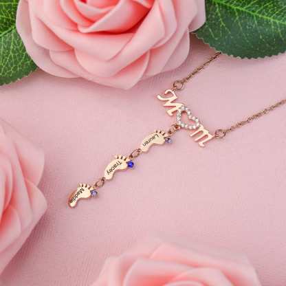 Mother's Day Gift Diamond Mom Necklace With Birthstone Baby Feet