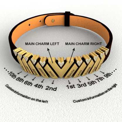 Mother's Gift Personalized Leather V Bracelet With Diamond Beads