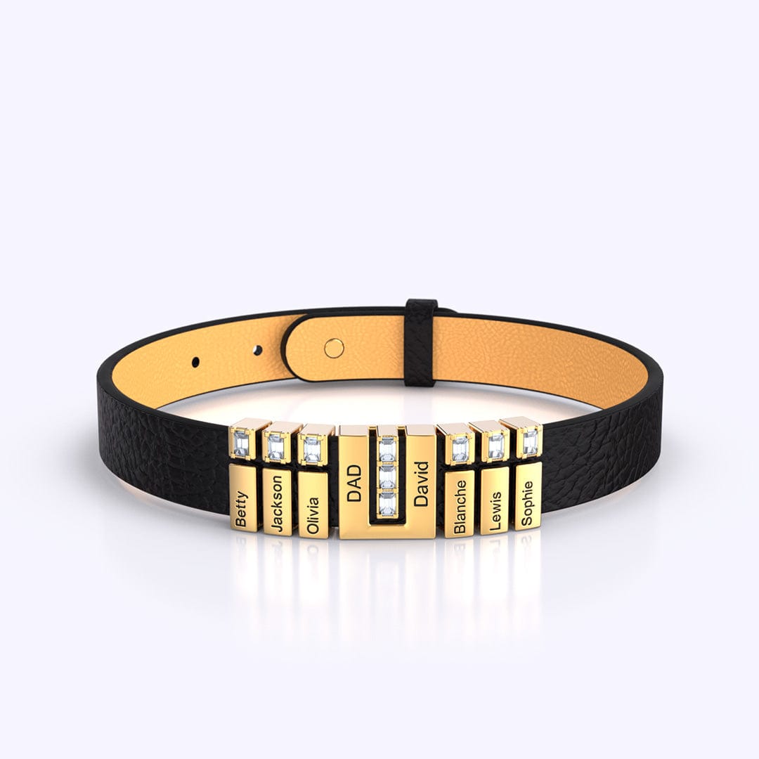 Mother's Gift Personalized Leather V Bracelet With Diamond Beads