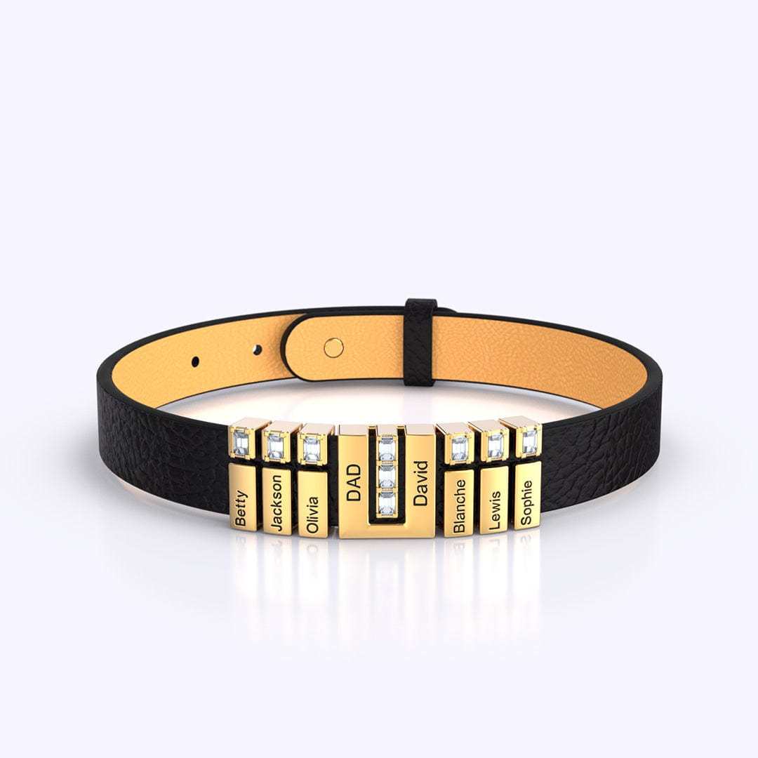 Mother's Gift Personalized Leather V Bracelet With Diamond Beads