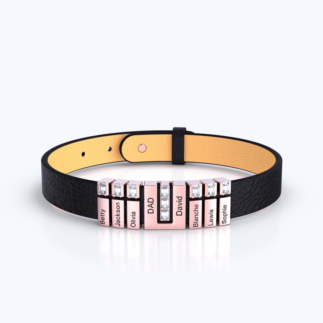Mother's Gift Personalized Leather V Bracelet With Diamond Beads