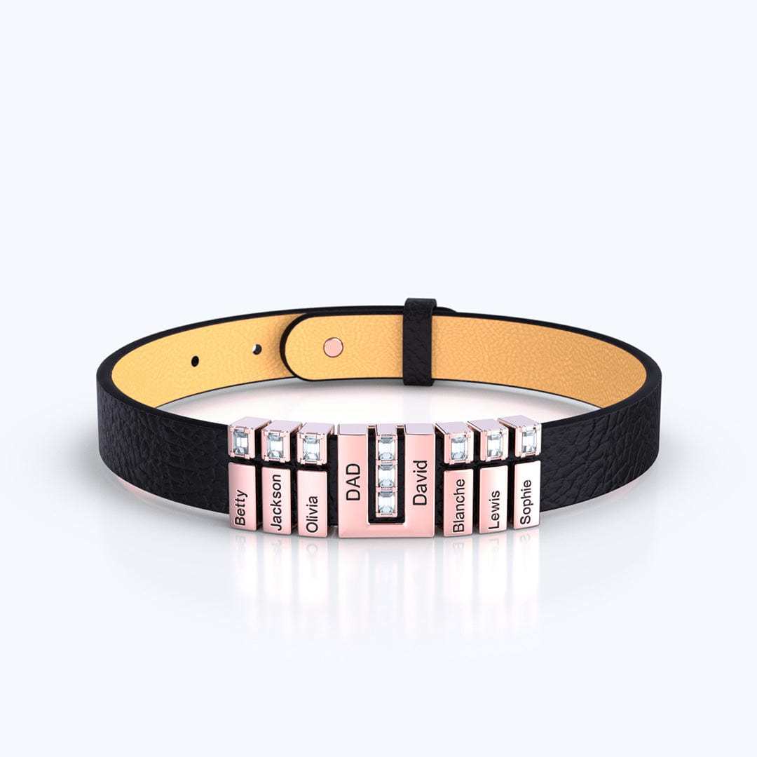 Mother's Gift Personalized Leather V Bracelet With Diamond Beads