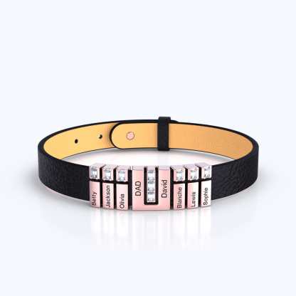 Mother's Gift Personalized Leather V Bracelet With Diamond Beads